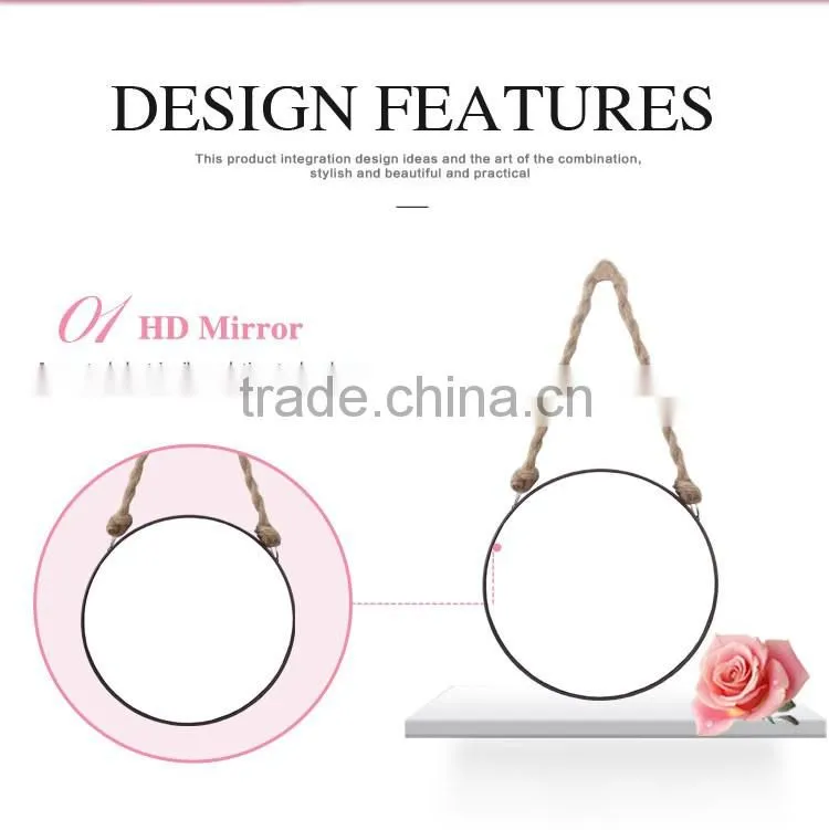 Round metal framed hanging makeup mirror