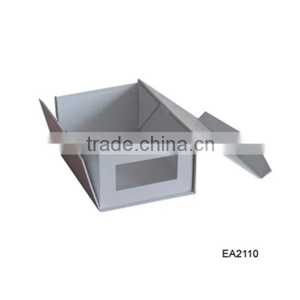 Paper gift packaging box with lid, blue paper box with clear window