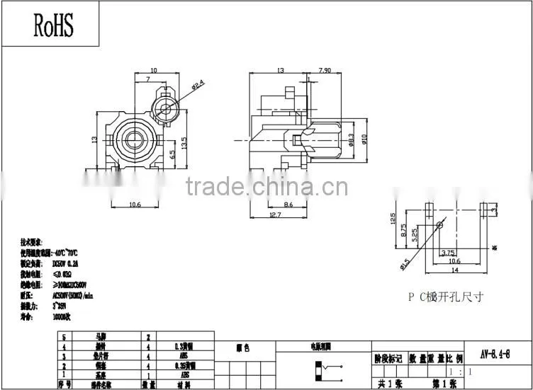 Yellow single holes AV socket with screened