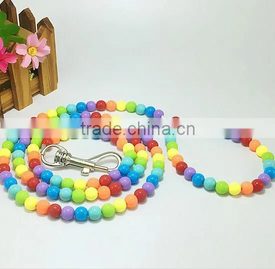 Luxury Pet Cat Dog Collar and Leash Set Colorful Beads Pearl Collar for Small Puppy