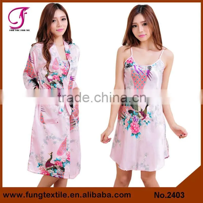 2405 Women Two-piece set Satin Bath Robe