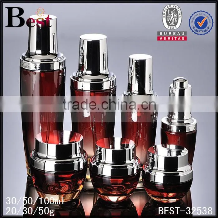 50g empty pink color glass cream jar with bamboo screw cap