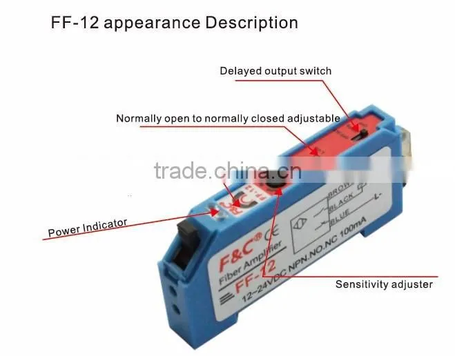 FF-12P PNP General Purpose Fiber optic Amplifier and fiber optic sensor for glass test