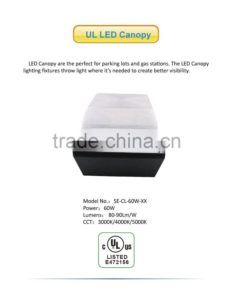2016 USA standard UL Listed led gas station outdoor 60w led canopy light