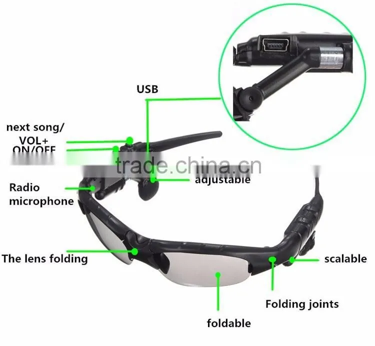 Bluetooth Sunglasses Headphones Sport Polarized Glasses Headset with Mp3 Player for Android IOS