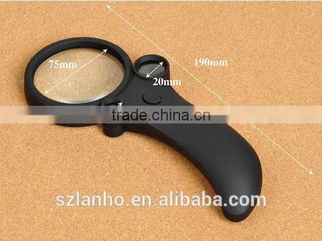 5X 10X Handheld Loupes Guns-shape Magnifier 3 Lenes LED+UV Illumination TH600600