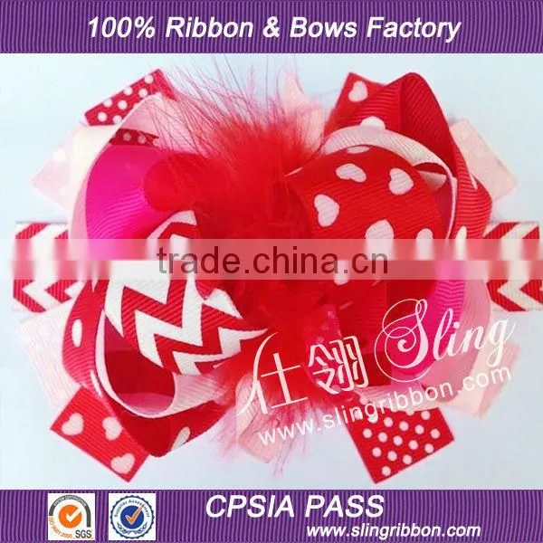 Light Pink Dot Printed Swallowtail Ribbon Girl Hair Bow With Clip