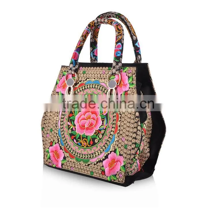 2015 new arrival canvas embroidery bag handmade national handbag