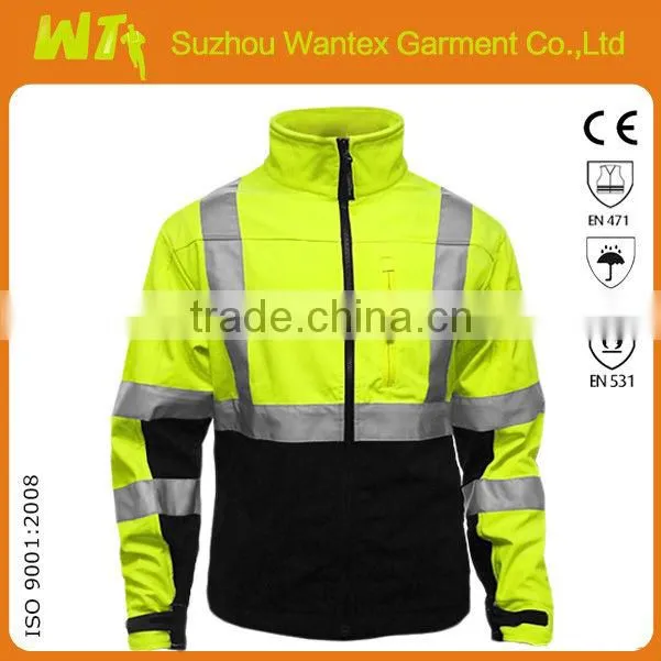 High visibility reflective safety Men's waterproof softshell jacket