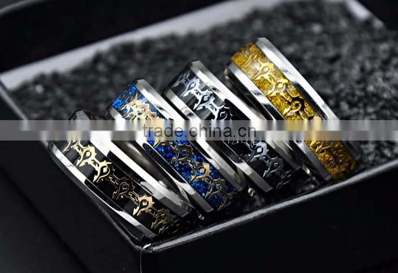2016 Silver Wedding Band Jewelry Unique Pattern Stainless Steel Polished Rings for Mens