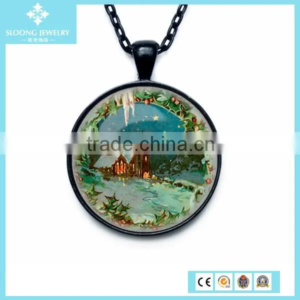 Yiwu Design Silver Christmas Pendant with Snow Night