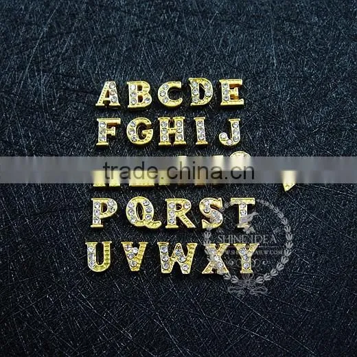 7mm gold plated alloy rhinestone 26 letters DIY pendant charm supplies 1850259
