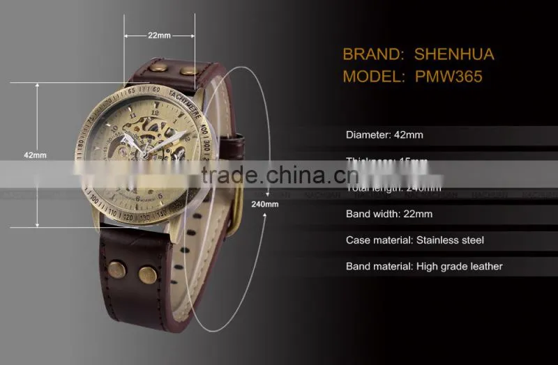 Mens Vintage Bronze Skeleton Analog Auto Sport Mechanical Watch