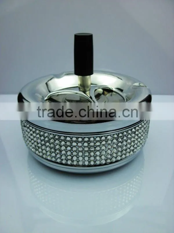 crystal rhinestone metal round ashtray