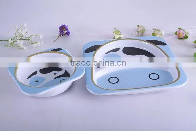Cow design melamine dinner set for children , bowl and plate set for children, melamine dinner square set