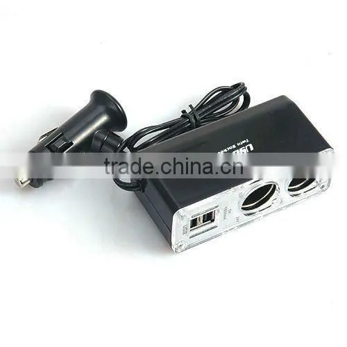 12V/24V Output Twin Socket & 2 USB Cellphone GPS PDA Charger