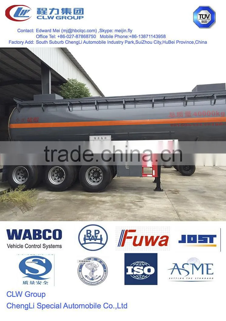china carbon steel 40m3 liquid chemical tanker semi trailer