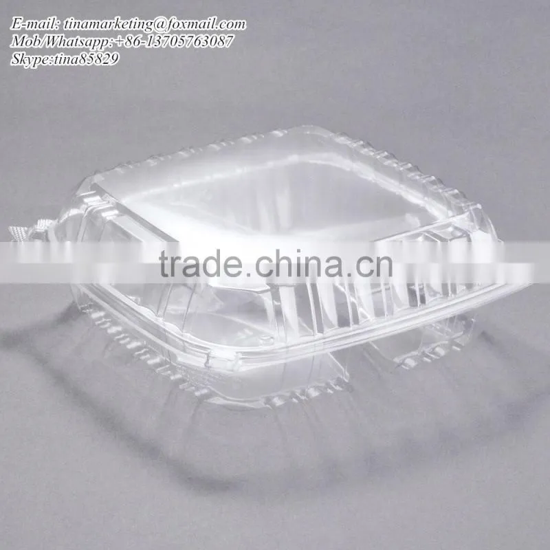 Clear Hinged BOPS Plastic Food Service Box Multi Compartment Clamshell Food Container