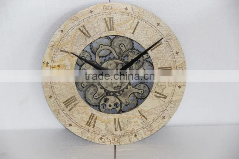 antique miror wall metal clock with wheel gear decor
