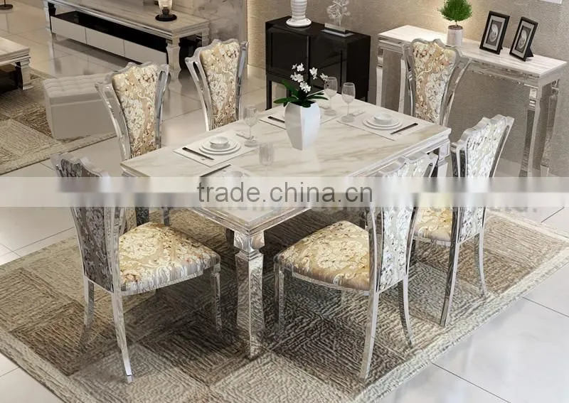 Dining Room Stone Top Stainless Steel Table Chair Sets