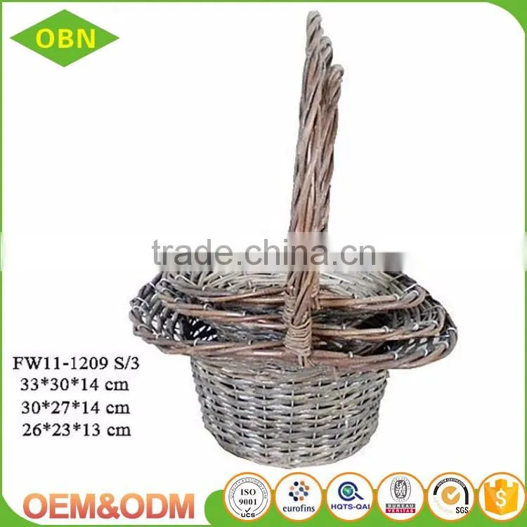 Vintage handmade indoor willow wicker artificial flower girl basket with long handle for your decoration