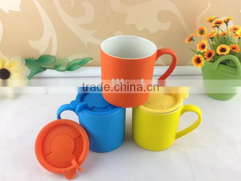 promotional color glaze ceramic mug with lid