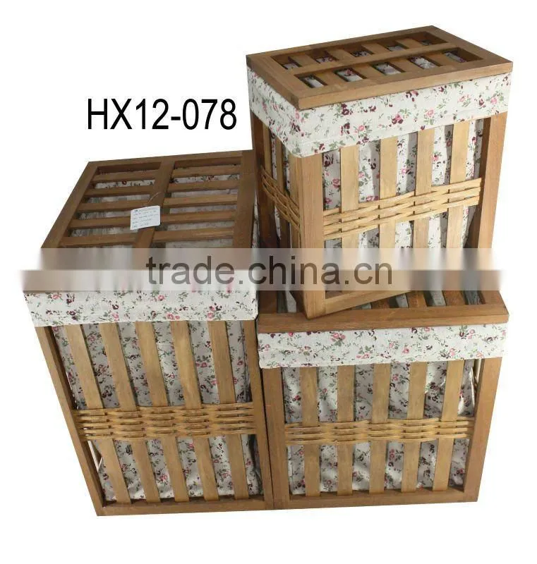 Wooden Storage laundry basket with lid