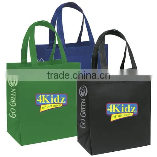 White Color Logo Printed Non-woven Poly Pro Gusseted Bag