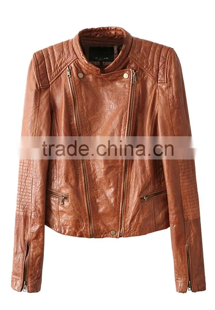 Womens Cuff Lapel Punk Zip Slim Fit Faux PU Leather Motorcycle Sexy cool Short Jacket
