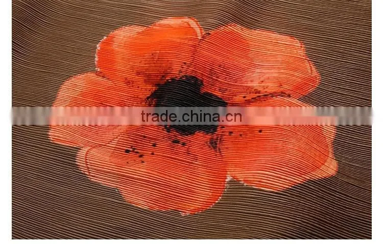 Latest design woman button flower printed crinkled dress
