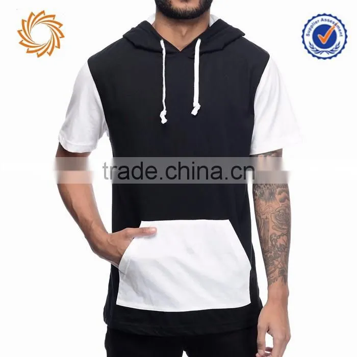 Custom high quality manufacturer 50% cotton 50%polyester mens short sleeve hoodie