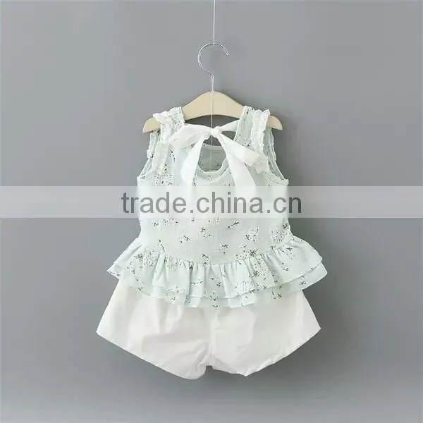 2016 summer girl kids clothes stylish designs white Spaghetti Strap t-shirt cotton baby girls dress set