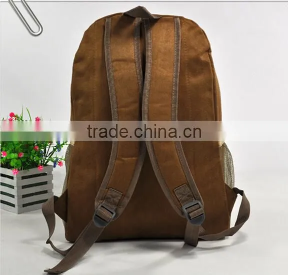 Average size Big Containable brown Suede leather Backpack With Many Pockets