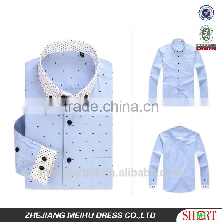 mens long sleeve contrast color printed oxford casual shirt
