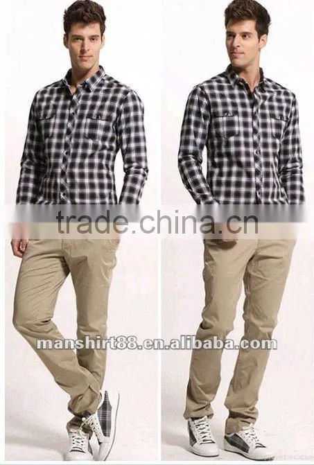 Excellent new style Grey Plaids Slim fit Shirt for men S,M,L,XL,XXL