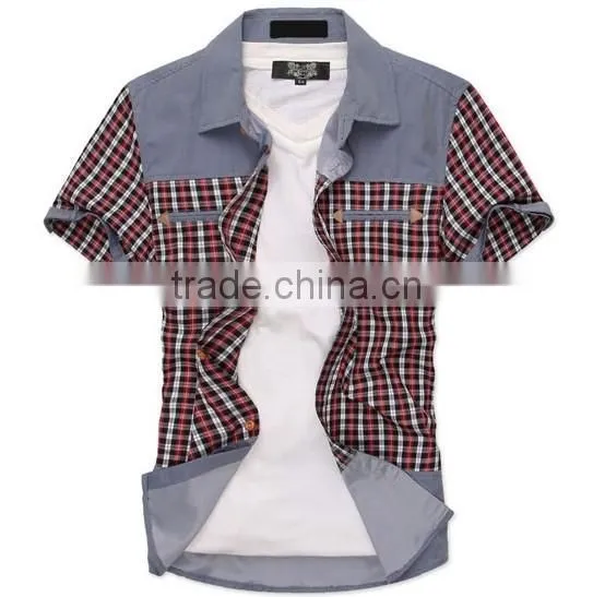 2014 new model casual shirt for men plaid short sleeve shirts