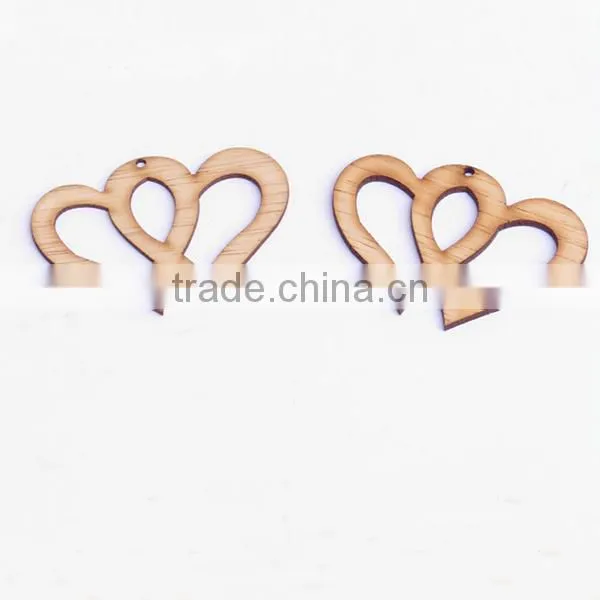 Laser Cut Double Heart Shaped Decorations Customized Wooden Craft