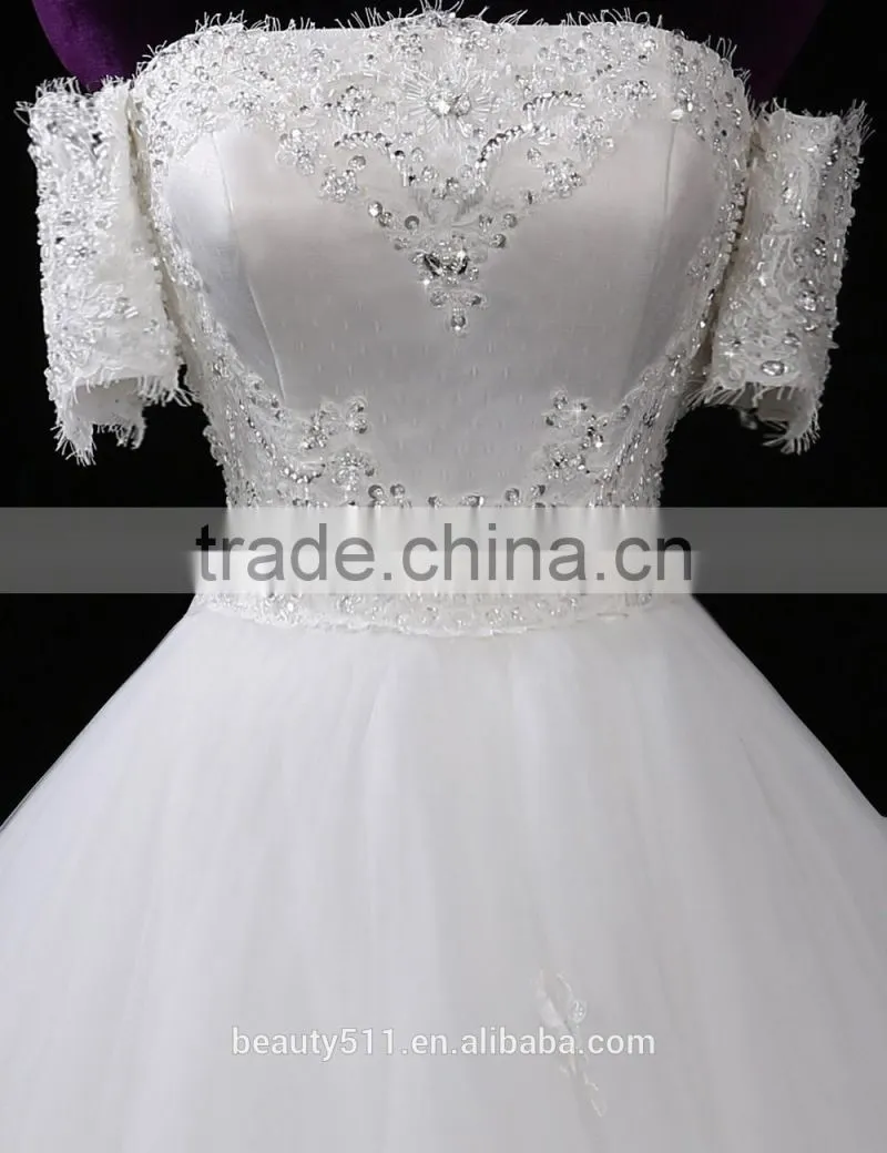 Hot Sale Embroidered A-Line Off-Shoulder Alibaba Lace Wedding Dress F11701