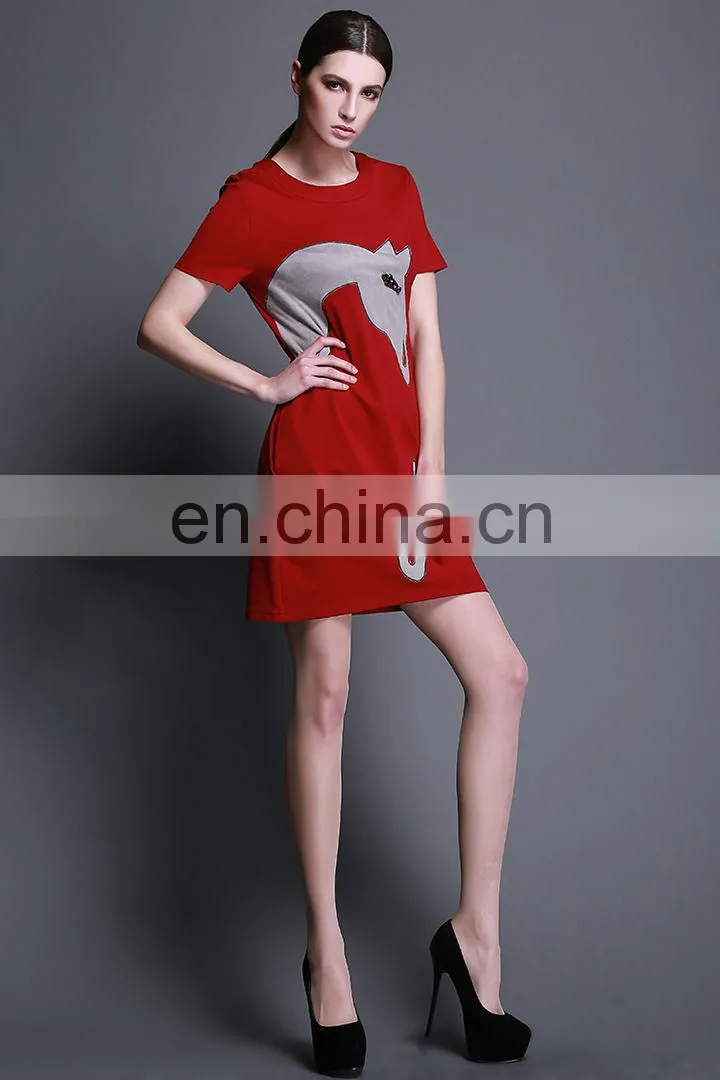 Short sleeve patch embroidery horse new ladies dress