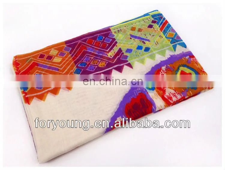 self fringe block printed voile scarf