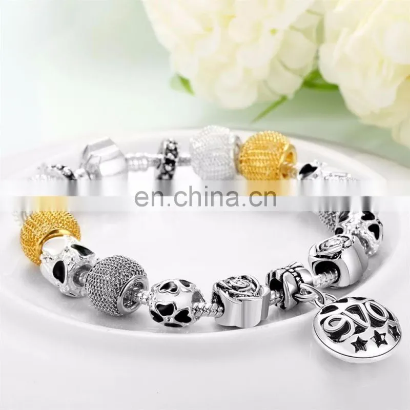 2017 New Silver Droplet Silver Bead Love Letter Bracelet Bangles