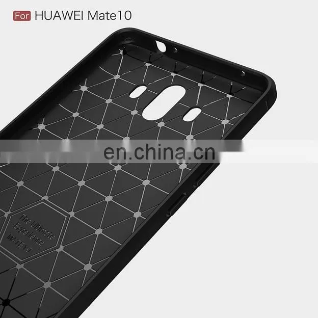 Carbon Fiber Brushed Metal Solid Color TPU Black Cover Case for Huawei Mate 10