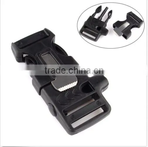 Outdoors Fire Starter Side Release Whistle Survival Buckle Flint Starter Black