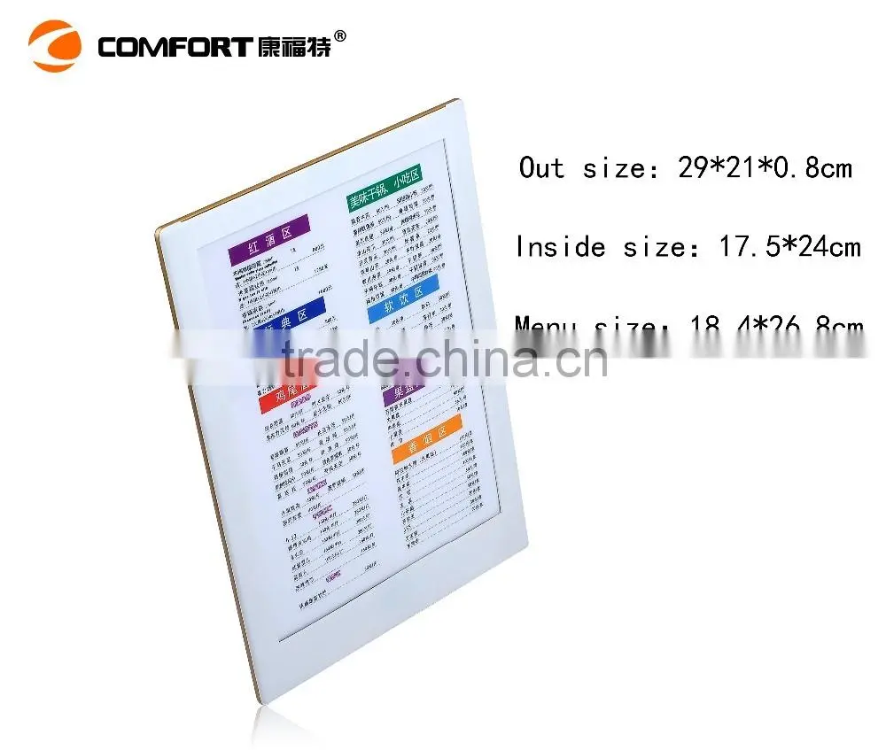 high quality plastic led menu cover ultra thin beverage list holder for restaurant
