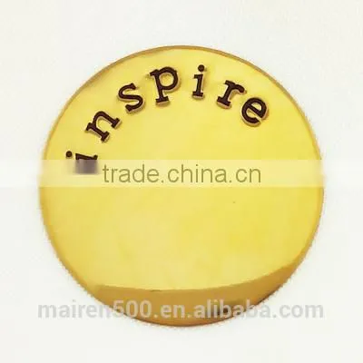 2015 Fashion jewelry wholesale stainless steel gold round inspire floating locket plate, memory locket plate