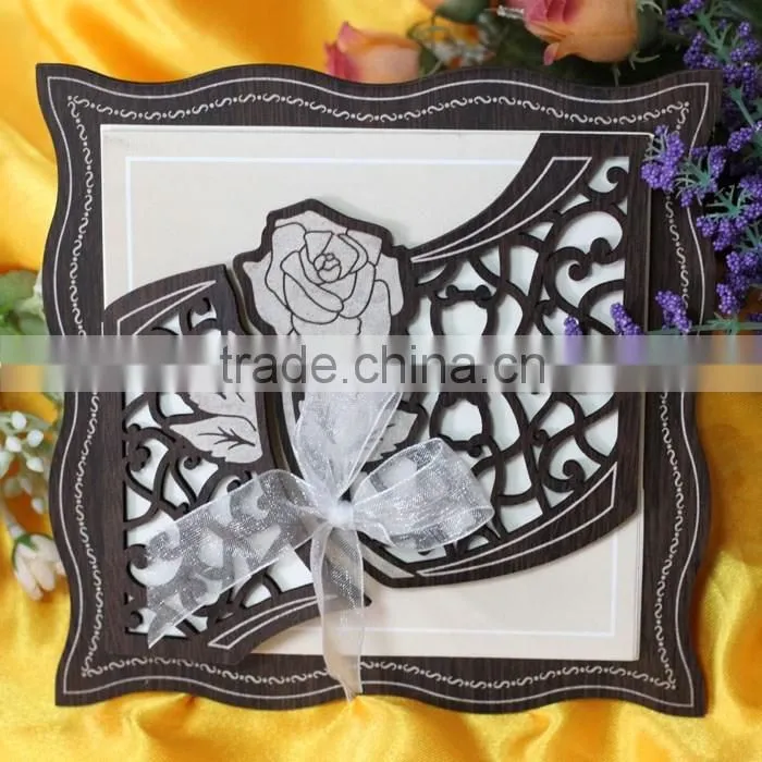 2016 Highest Quality Luxury Laser Cutting Wooden Wedding Invitation Cards