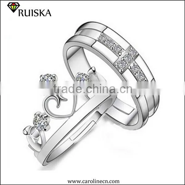 Custom White Gold Plated King And Queen Diamond Engagement And Wedding Ring