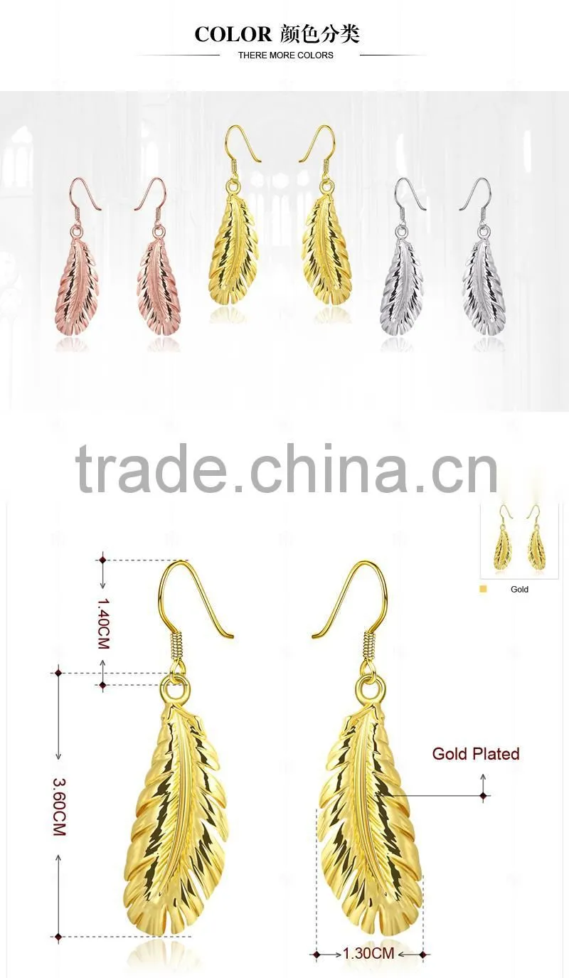 Factory direct sale feather earrings jewelry gold