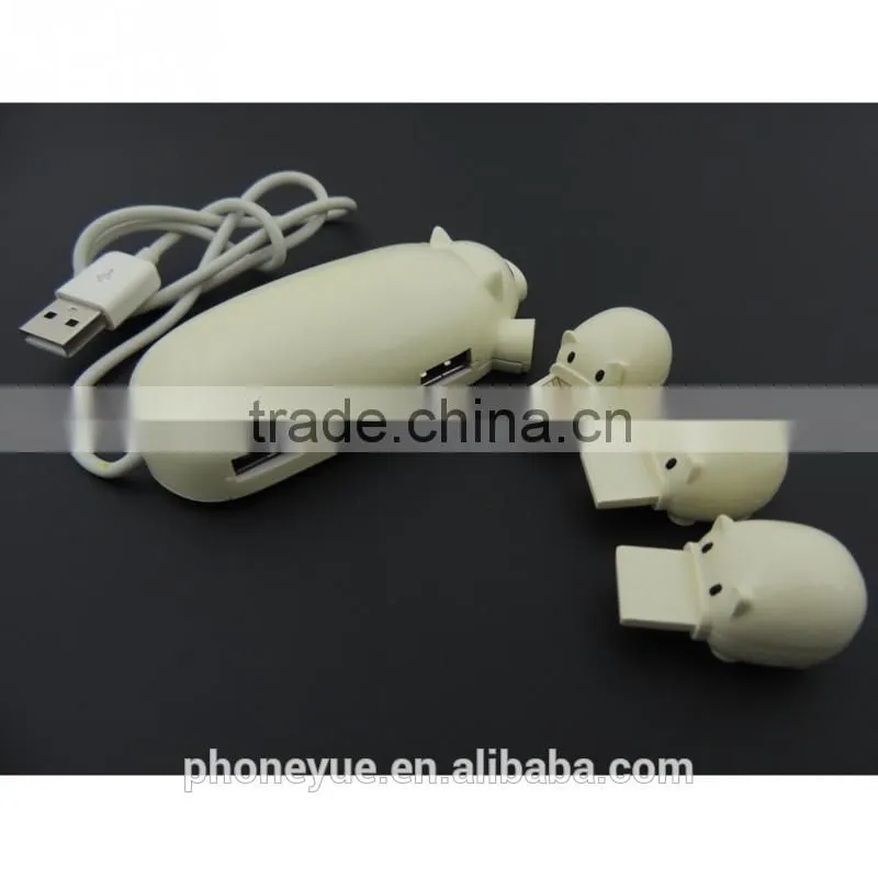 latest design usb 2.0 cut cartoon pig 3 port usb hub with card reader
