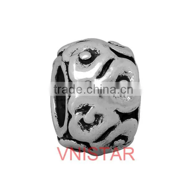 Vnistar new arrival Antique silver plated spacer beads flower stamped style fit for European bracelet wholesale